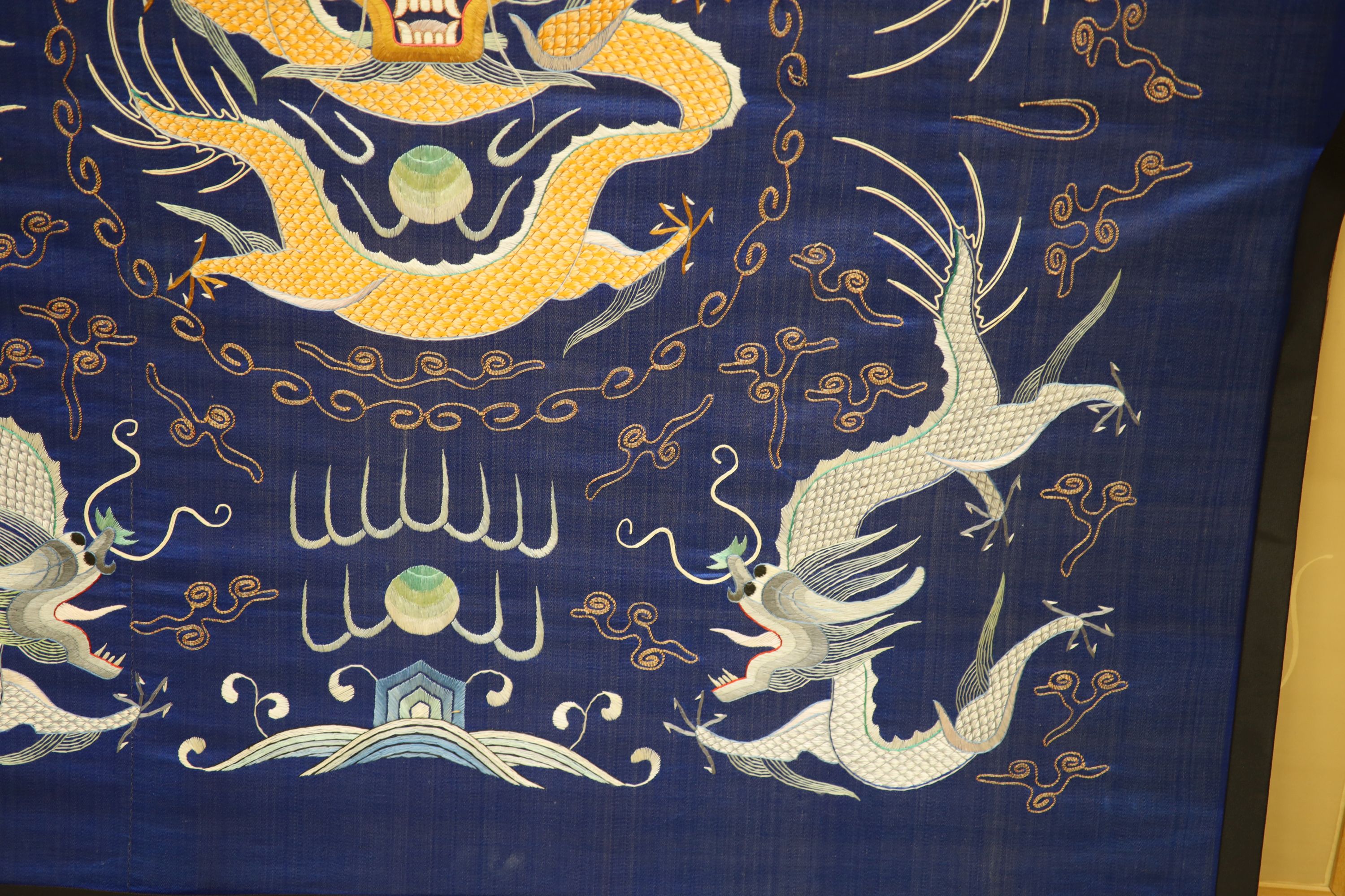 A square Chinese embroidered panel, 108cm